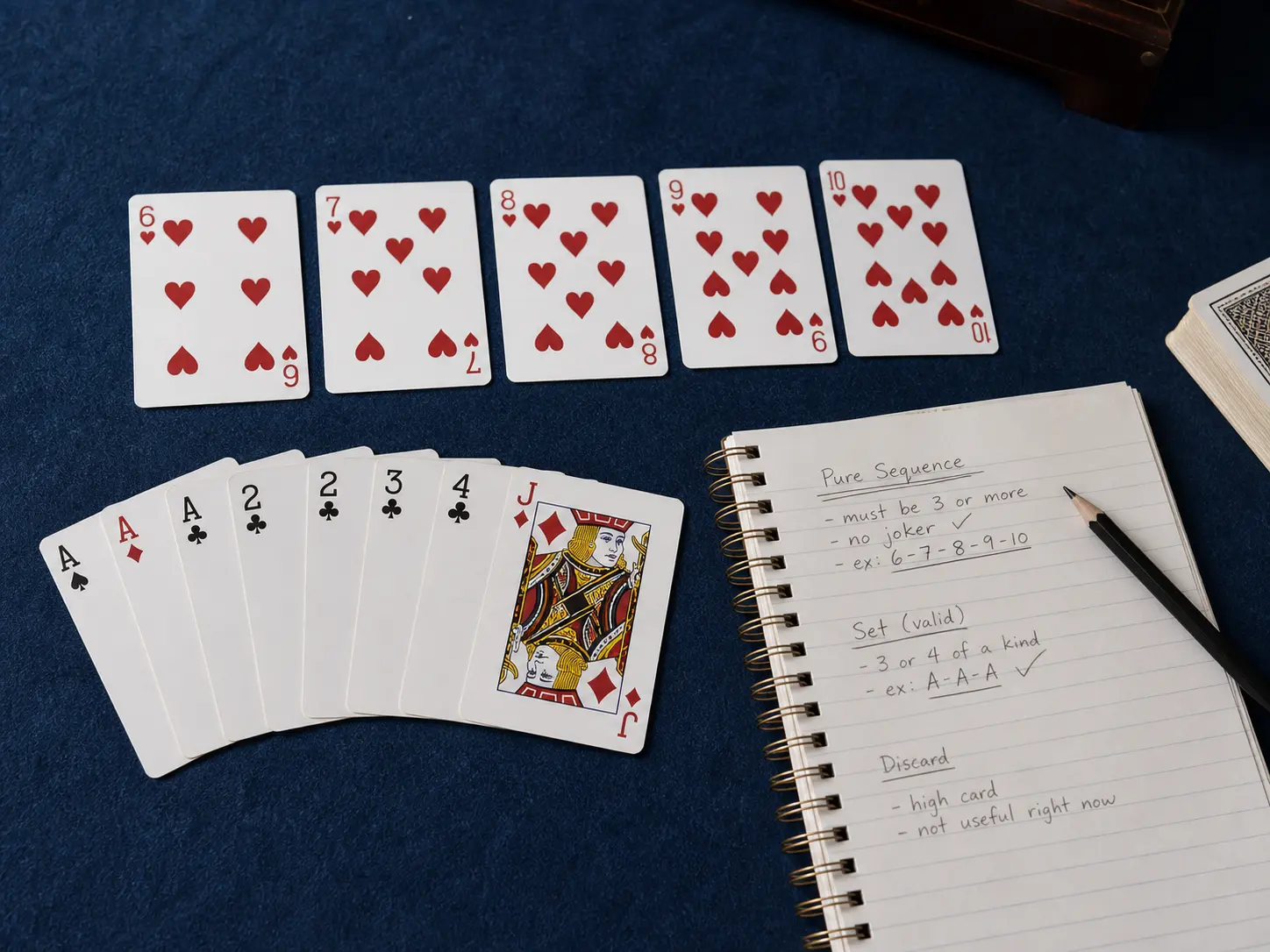 Rummy points ledger and score notes